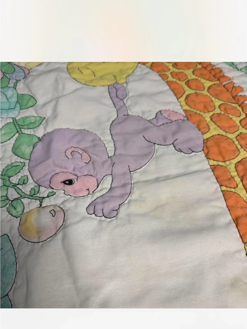 Vintage Yellow Giraffe Baby Quilt - Pastel Jungle Nursery Blanket